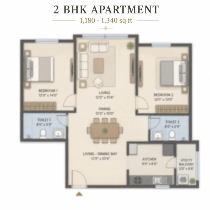Brigade Gunjur 2 BHK floor plan