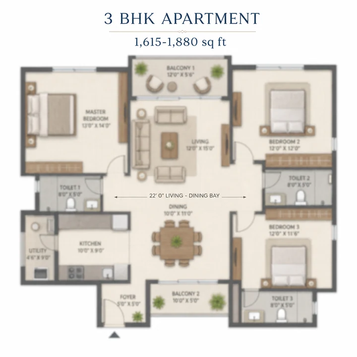 Brigade Gunjur 3 BHK floor plan